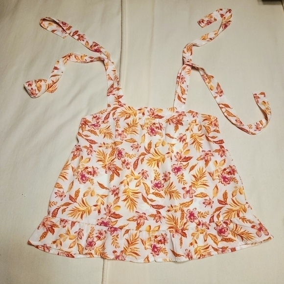 Hippie Rose Floral Tie Strap Smocked Top Ivory Orange Medium - Picture 8 of 12